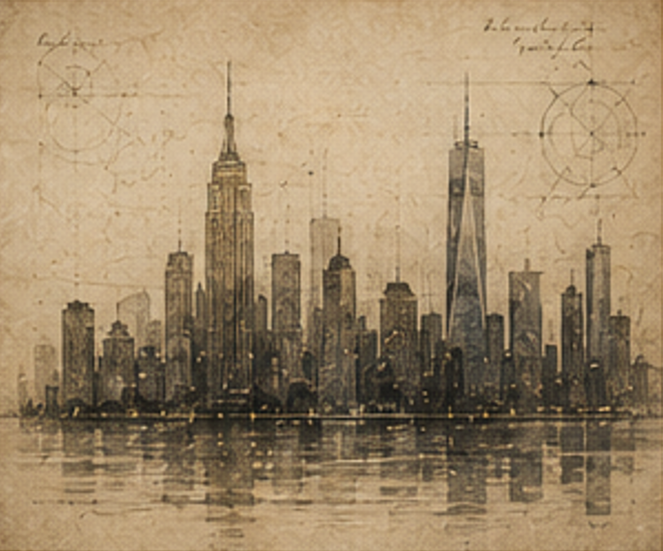 A parchment study of the New York skyline